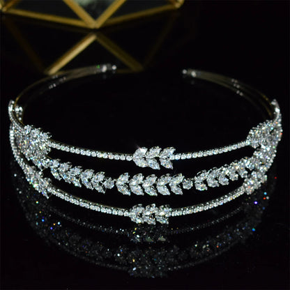 Luxury Cubic Zirconia Headbands Silver Color Bridal Crowns Elegant