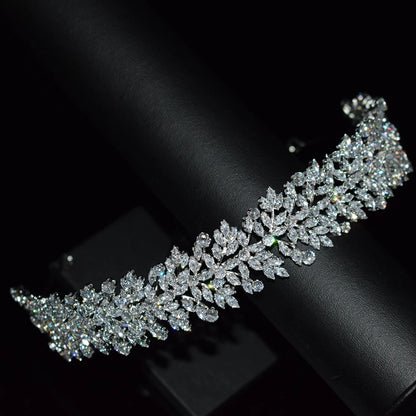 Luxury Cubic Zirconia Headbands Silver Color Bridal Crowns Elegant