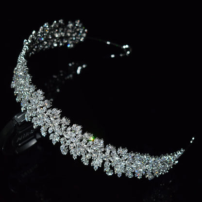 Luxury Cubic Zirconia Headbands Silver Color Bridal Crowns Elegant