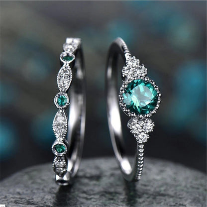 925 Silver 2-Piece Jewelry Set with Sparkling Blue-Green Round Cut Stones