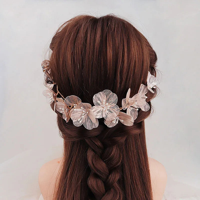 SLBRIDAL Handmade Baroque Copper Flower Pearls Wedding Hair