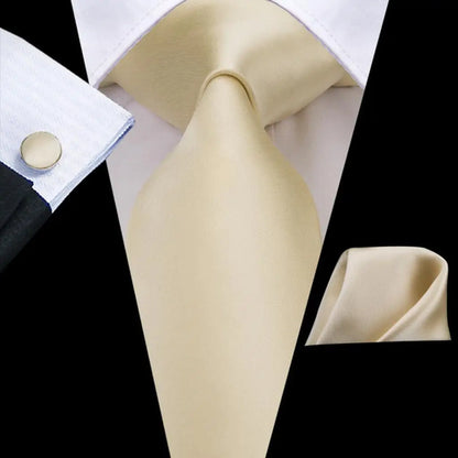 Hi-Tie Champagne Beige Floral Solid Design Silk Wedding Tie For Men