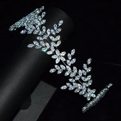 Luxury Cubic Zirconia Headbands Silver Color Bridal Crowns Elegant