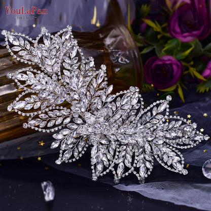 YouLaPan HP254 Alloy Flower Bridal Hair Clips Rhinestone Side Hairpin