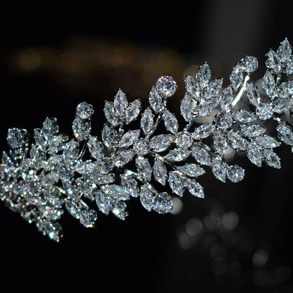 Luxury Cubic Zirconia Headbands Silver Color Bridal Crowns Elegant