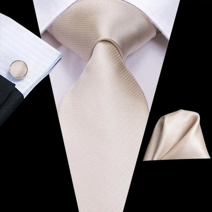 Hi-Tie Champagne Beige Floral Solid Design Silk Wedding Tie For Men