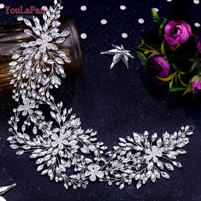 YouLaPan HP254 Alloy Flower Bridal Hair Clips Rhinestone Side Hairpin