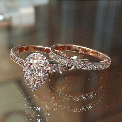 Huitan Romantic Rose Bridal Ring Sets with AAA Zircon Stone and Micro Paving