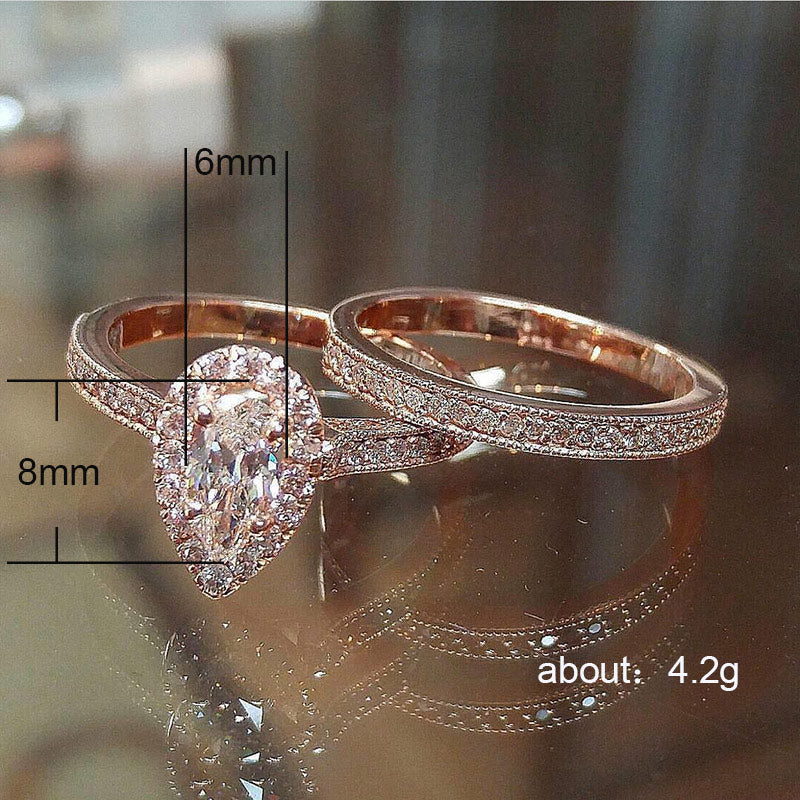 Huitan Romantic Rose Bridal Ring Sets with AAA Zircon Stone and Micro Paving