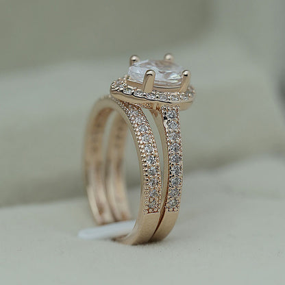 Huitan Romantic Rose Bridal Ring Sets with AAA Zircon Stone and Micro Paving