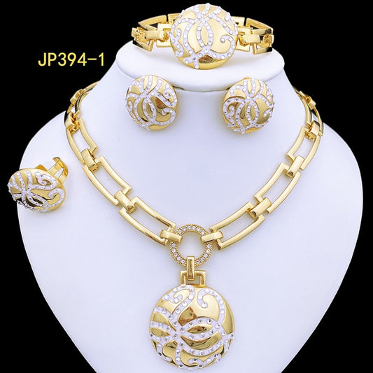 Trendy Jewelry Set with Round Pendant Necklace and Earrings