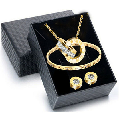 Luxury Roman Numeral Necklace Earring Bracelet Ring Set For Women