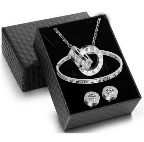 Luxury Roman Numeral Necklace Earring Bracelet Ring Set For Women