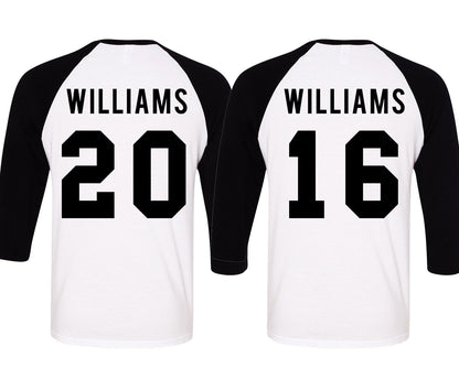 MR + MRS Baseball Tees CUSTOM NAMES + NUMBERS - Pick Color