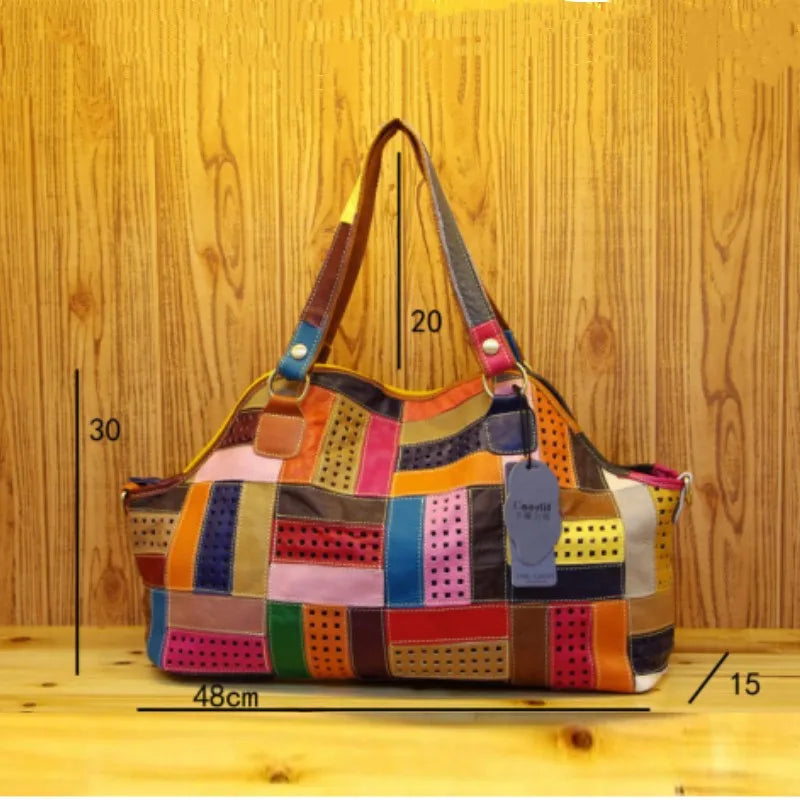 Large Ladies' Handbags with Casual Colorful Patchwork Design