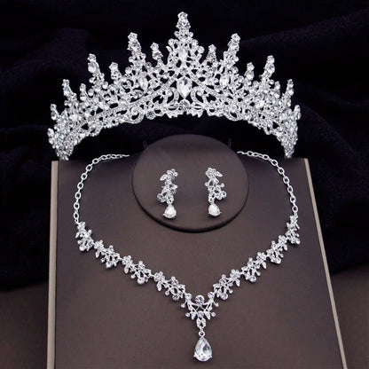 Luxury Silver Color Crystal Water Drop Bridal Jewelry Sets Rhinestone