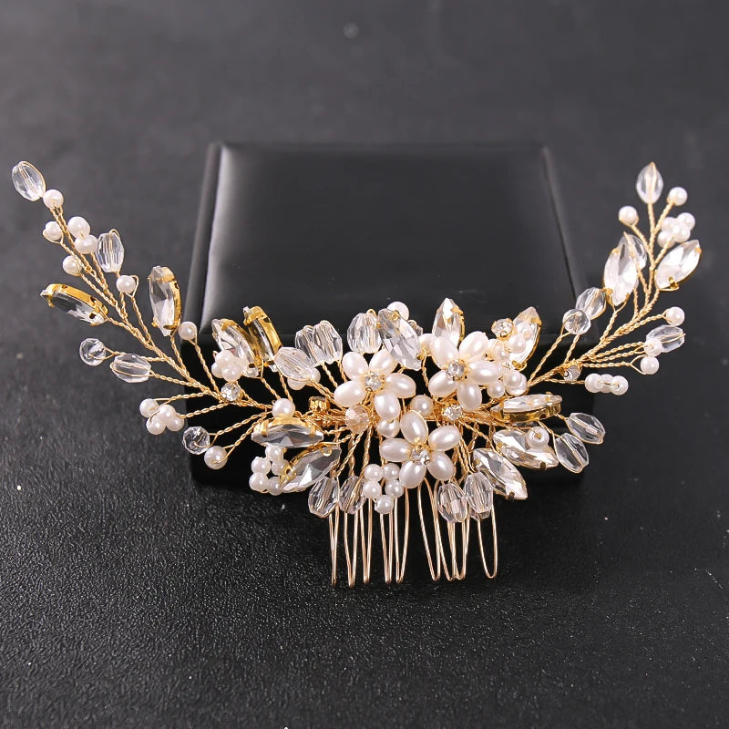 Crystal Rhinestone Flower Pearl Hair Comb Headband Tiara Hairpin For