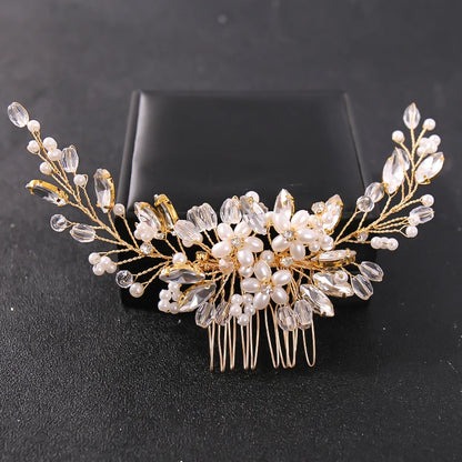 Crystal Rhinestone Flower Pearl Hair Comb Headband Tiara Hairpin For