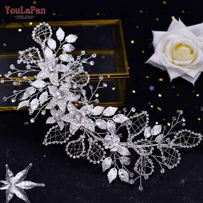 YouLaPan HP254 Alloy Flower Bridal Hair Clips Rhinestone Side Hairpin