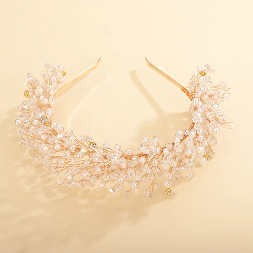 Luxury Pearl Crystal Bridal Crown Headpieces Handmade Party Wedding