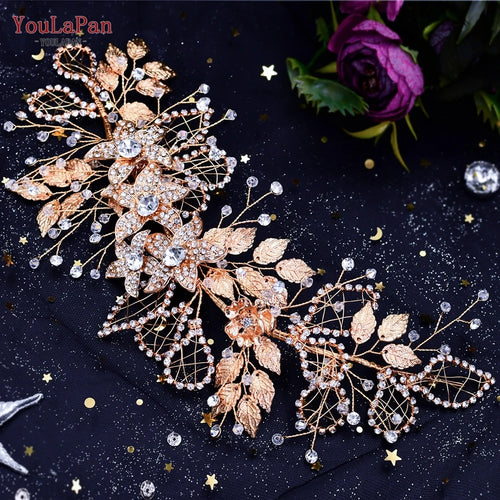 YouLaPan HP254 Alloy Flower Bridal Hair Clips Rhinestone Side Hairpin