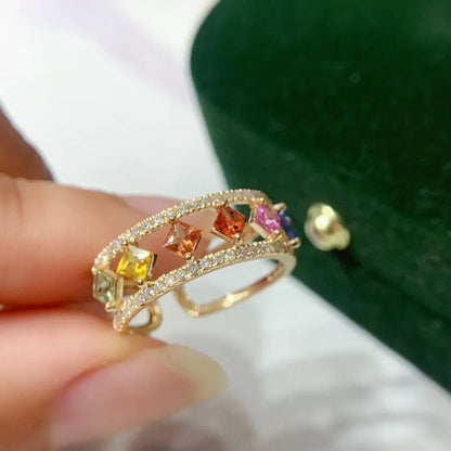 Aazuo 18K Yellow Gold Natrual Different Color Sapphire Real Diamond