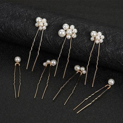 Pearl Flower Hairpin Side Comb Golden Leaf Shaped Alloy Tiaras Wedding