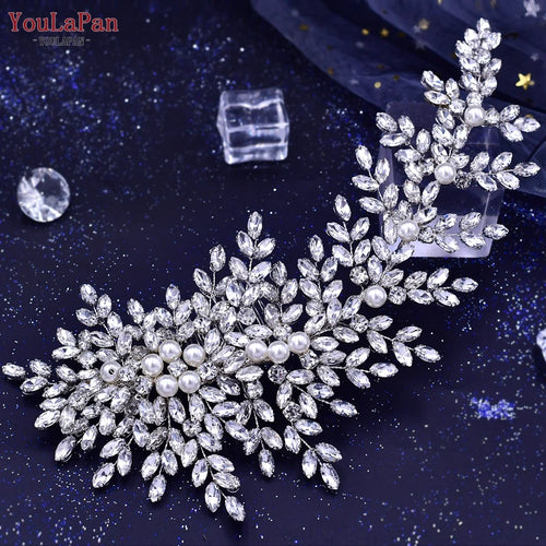 YouLaPan HP254 Alloy Flower Bridal Hair Clips Rhinestone Side Hairpin