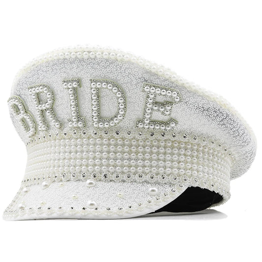 Luxury Women Sequin Burning Luxury Military Hat Handmade Luxury White