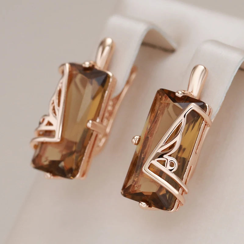 Kinel presents Light Brown Natural Zircon English Earrings for Women, a fashion-forward statement of elegance and sophistication.