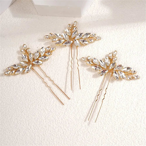 Trendy Crystal U-Shaped Alloy Bride Hairpins for Wedding Hairstyles