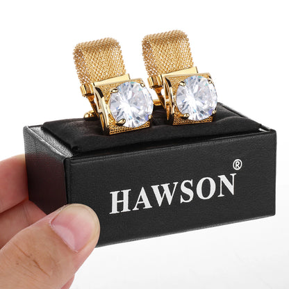 Luxury Shiny Crystal--Cufflinks for Mens with Chain, French Shirt