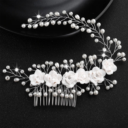 Trendy Tiara Wedding Hair Comb Flower Bridal Hairpins Pearl Rhinestone