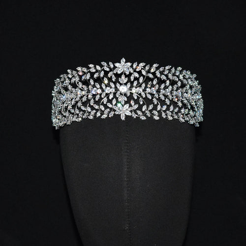 Luxury Cubic Zirconia Headbands Silver Color Bridal Crowns Elegant