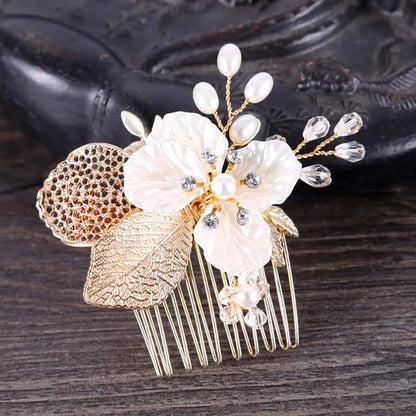 Trendy Tiara Wedding Hair Comb Flower Bridal Hairpins Pearl Rhinestone