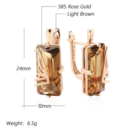 Kinel presents Light Brown Natural Zircon English Earrings for Women, a fashion-forward statement of elegance and sophistication.