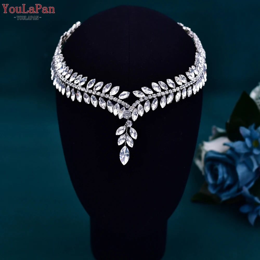 YouLaPan Crystal Forehead Headband for Women Brides Headpiece Party