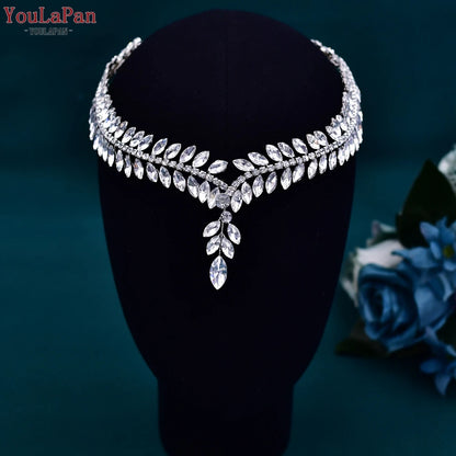 YouLaPan Crystal Forehead Headband for Women Brides Headpiece Party