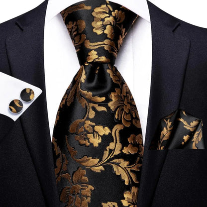 Hi-Tie Champagne Beige Floral Solid Design Silk Wedding Tie For Men