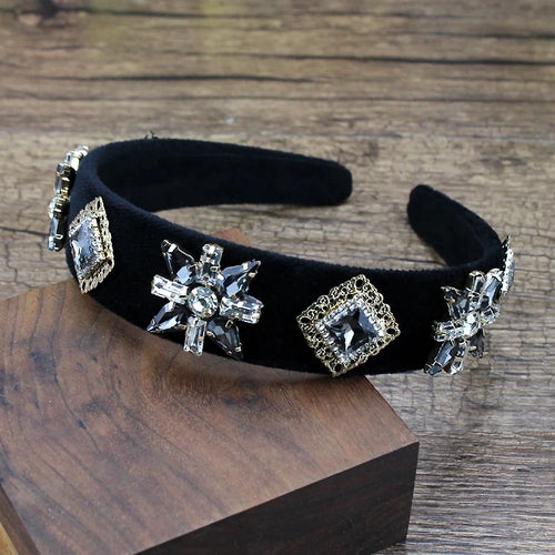 Luxurious Handmade Black and Gray Crystal Stone Bridal Headbands