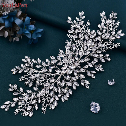 YouLaPan HP254 Alloy Flower Bridal Hair Clips Rhinestone Side Hairpin