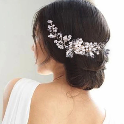 Crystal Rhinestone Flower Pearl Hair Comb Headband Tiara Hairpin For