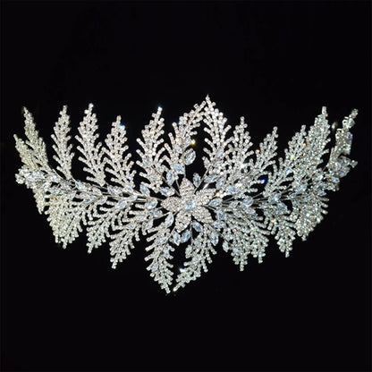 Luxury Cubic Zirconia Headbands Silver Color Bridal Crowns Elegant