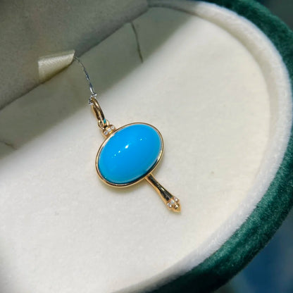 HJY2024 Turquoise Pendant Solid 18K Gold Diamonds 2.63g Blue Turquoise