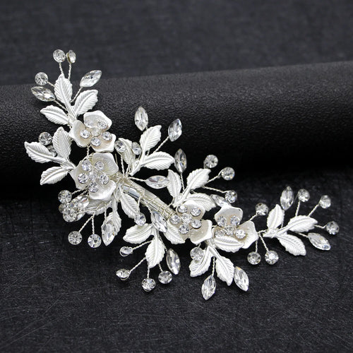 Fashion Bridal Rhinestone Leaf and Flower Hair Clips in Alloy