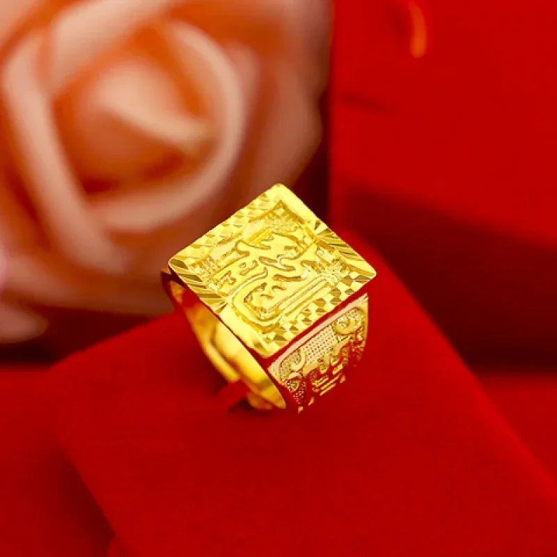 Gold shop with 999 gold ring men's fortune adjustable 5D real gold