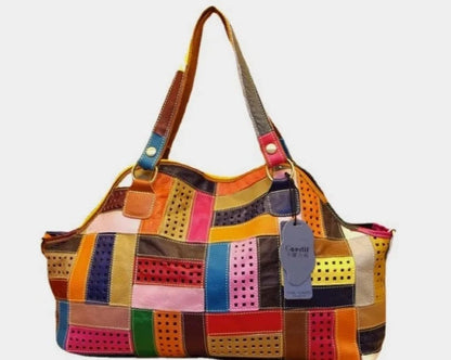 Large Ladies' Handbags with Casual Colorful Patchwork Design