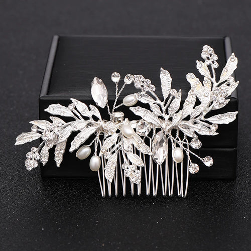 Trendy Tiara Wedding Hair Comb Flower Bridal Hairpins Pearl Rhinestone