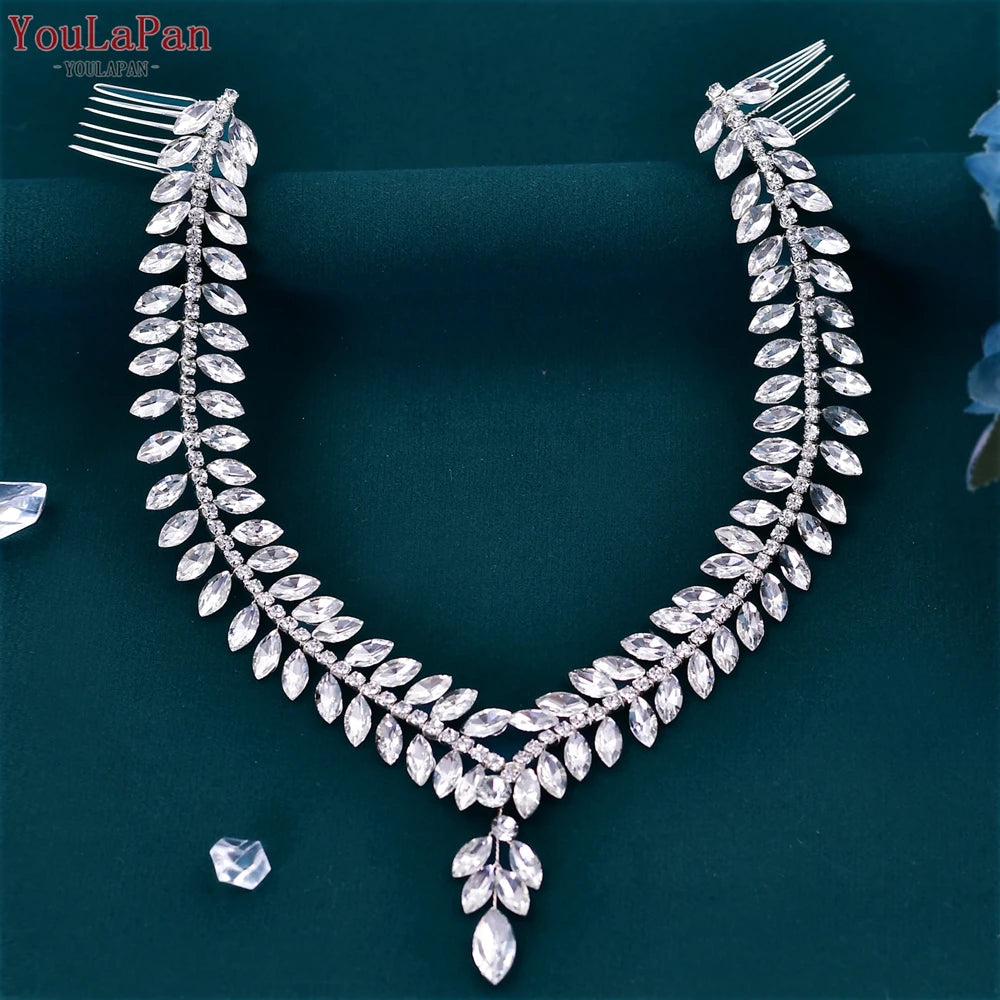 YouLaPan Crystal Forehead Headband for Women Brides Headpiece Party