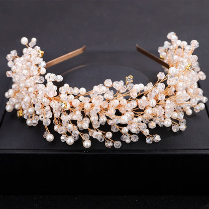 Luxury Pearl Crystal Bridal Crown Headpieces Handmade Party Wedding